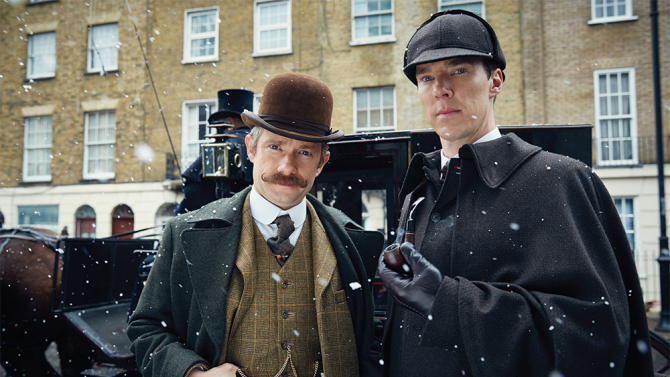 MASTERPIECE Sherlock: The Abominable Bride Picture Shows: MARTIN FREEMAN as John Watson and BENEDICT CUMBERBATCH as Sherlock Holmes © Robert Viglasky/Hartswood Films and BBC Wales for BBC One and MASTERPIECE This image may be used only in the direct promotion of MASTERPIECE. No other rights are granted. All rights are reserved. Editorial use only.