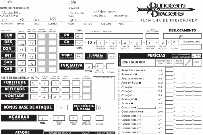 Fichas Rpg De Mesa