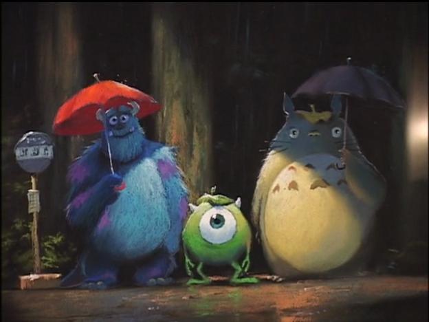 _artist_request_bus_stop_crossover_james_p._sullivan_michael_wazowski_monsters_inc._parody_rain_smile_tonari_no_totoro_totoro_tree_umbrella__xfZhX41gzm